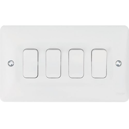 4 gang 2 way white wall light switch, rectangular plate, suitable for UK homes