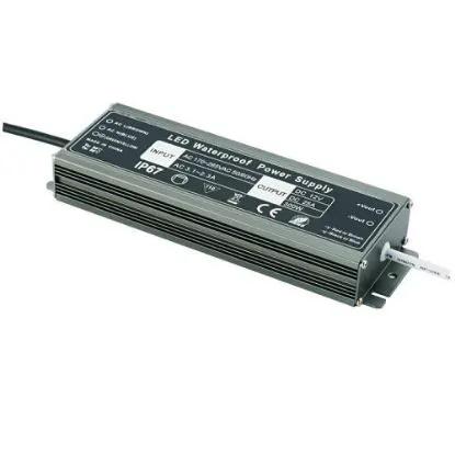 Ultra slim LED driver waterproof power supply with black housing and labeled specifications