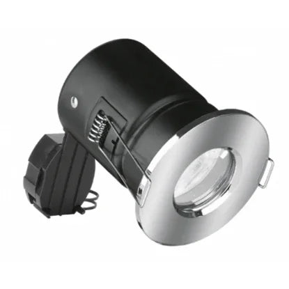 Polished chrome GU10 aluminium fire-rated downlight with IP65 rating