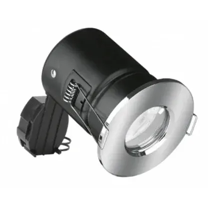 Polished chrome GU10 aluminium fire-rated downlight with IP65 rating