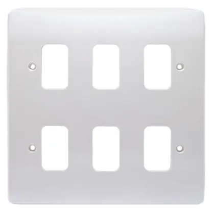White 6-gang front plate for light switches, UK wiring accessory, wall-mounted