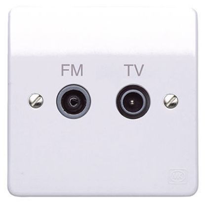 1-gang white TV FM diplexer wall plate with twin coaxial sockets