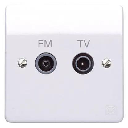 1-gang white TV FM diplexer wall plate with twin coaxial sockets