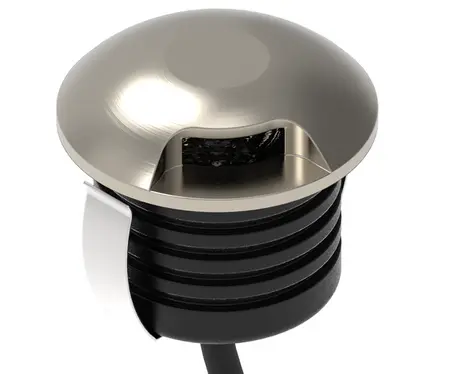 Modern LED deck light with a brushed metal finish, ideal for outdoor lighting solutions.