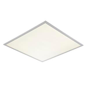 Square LED ceiling panel light with slim silver frame for modern indoor lighting.