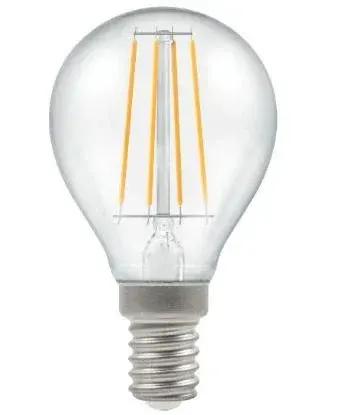 Clear round dimmable LED filament bulb E14 SES, 2700K warm white, screw base