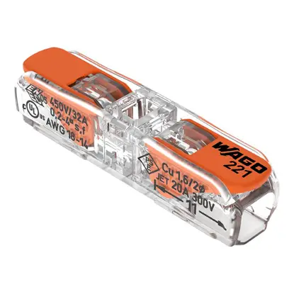2-conductor 4mm electrical terminal block with orange lever for wiring connections