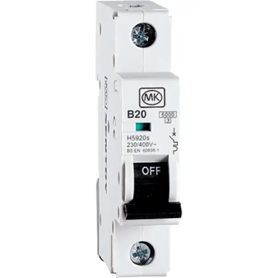 Single pole B-curve 20A circuit breaker with ON/OFF switch for electrical wiring