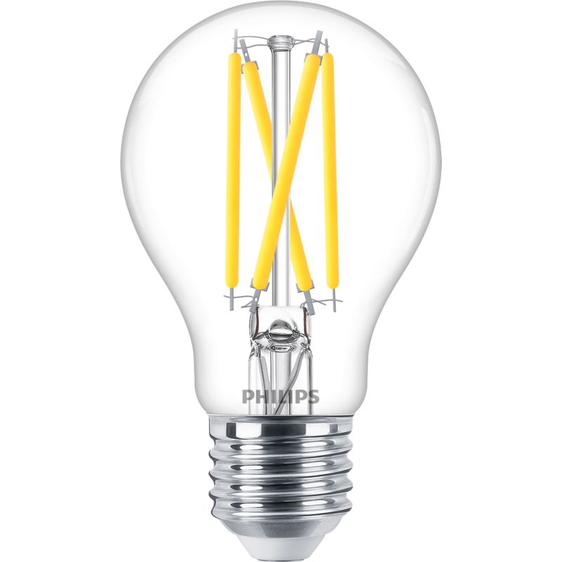 Clear LED filament light bulb with E27 screw base for home lighting