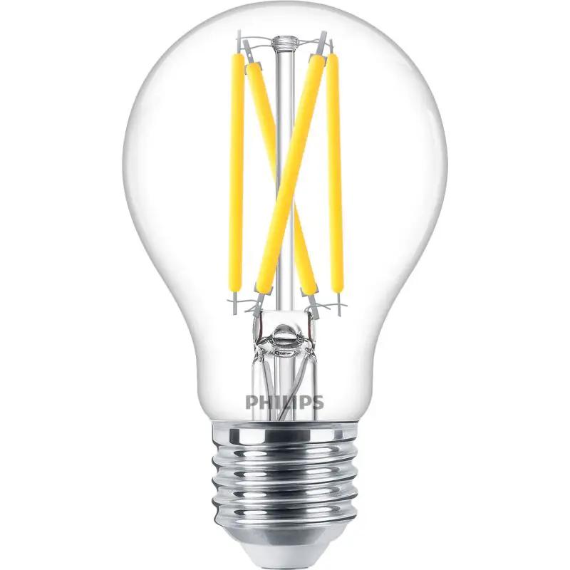 Clear LED filament light bulb with E27 screw base for home lighting