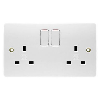 White double pole 2 gang switched socket, UK standard, electrical wall outlet