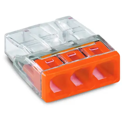 3-conductor compact splicing connector with clear and orange housing for electrical wiring