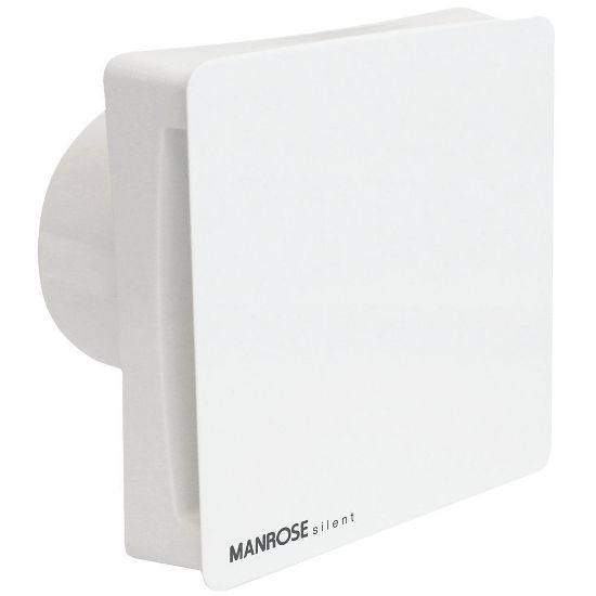 White silent extractor fan with square cover, wall-mounted, for home ventilation