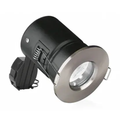 GU10 IP65 fire rated aluminium downlight with satin nickel trim, electrical lighting