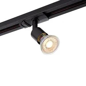 Black LED track light fitting with glass spotlight, ideal for modern interior lighting