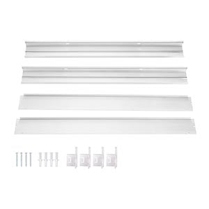 LED linear light mounting kit with four white rails, brackets, and installation screws