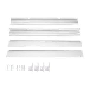 LED linear light mounting kit with four white rails, brackets, and installation screws