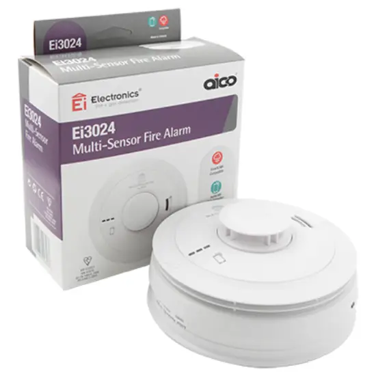 Multi-sensor fire alarm with product packaging, smoke and heat detector for home safety