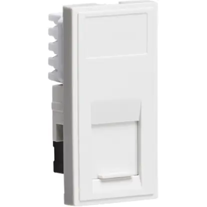 White UTP Cat6 RJ45 modular outlet socket with snap-in cover for wiring installations