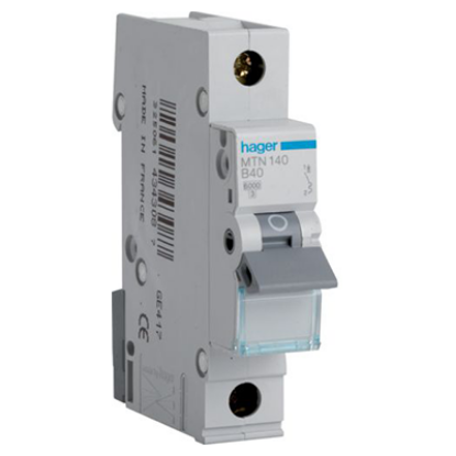 Single pole B40 circuit breaker with grey switch, compact electrical safety device
