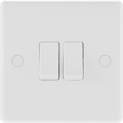 White 2 gang 2 way light switch for UK homes and electrical lighting