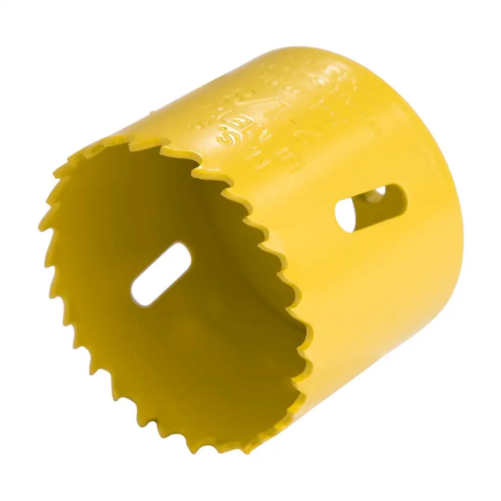 Yellow bi-metal hole saw for electrical installations and lighting projects