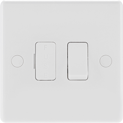 White switched and fused flex outlet wall plate for electrical wiring