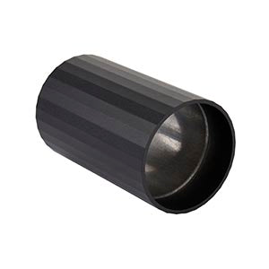 Black cylindrical LED lighting fixture with a sleek, ribbed exterior design
