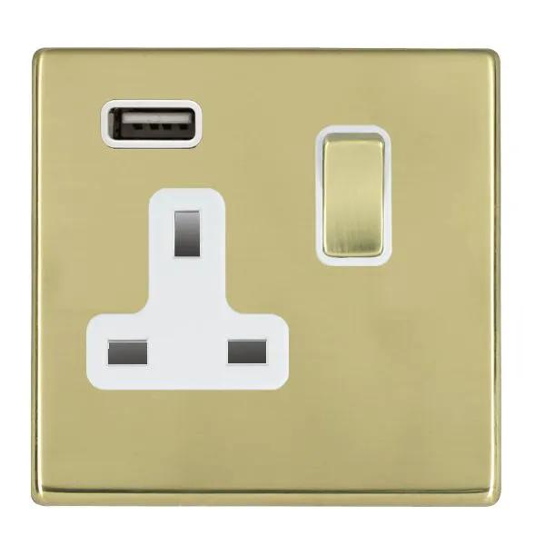 Hamilton Hart CFX Brass 1 Gang Switched Socket With USB White Insert