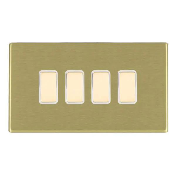 Hamilton 4 Gang 250W Touch Master Multi Way Dimmer Switch Satin Brass White