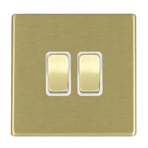 Hamilton Hart CFX 2 Gang 2 Way Rocker Light Switch Satin Brass White