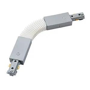Flexible track lighting connector for LED light systems, silver and white finish