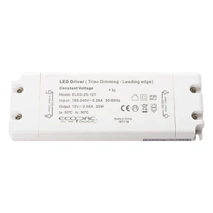 25W 12V TRIAC dimmable LED driver for lighting, constant voltage, rectangular design