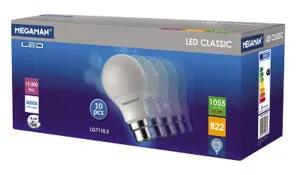 MEGAMAN 9.6W Classic Lamp B22 6500K Pack 10 - MEGAMAN 9.6W Classic Lamp B22 6500K Pack 10