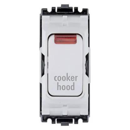 Double pole 1-way grid switch with neon indicator marked 'cooker hood' for kitchen