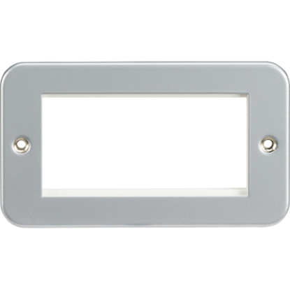 Metal clad 4 gang modular faceplate for electrical switches or sockets, silver finish