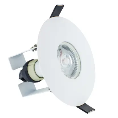 White round fire-rated downlight with GU10 holder, IP65, insulation guard, for ceiling lighting