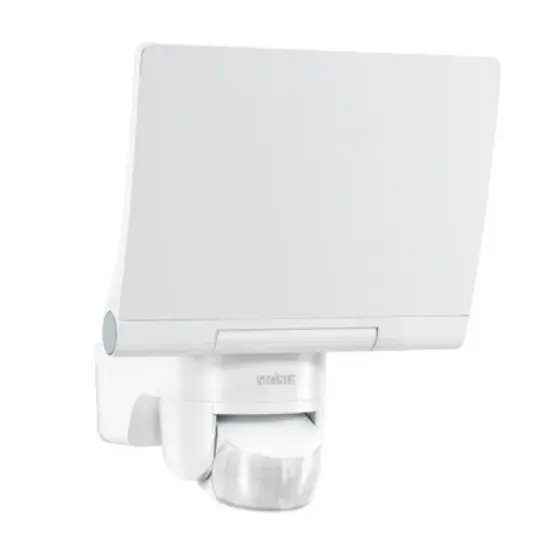 White LED floodlight with motion sensor for outdoor security lighting