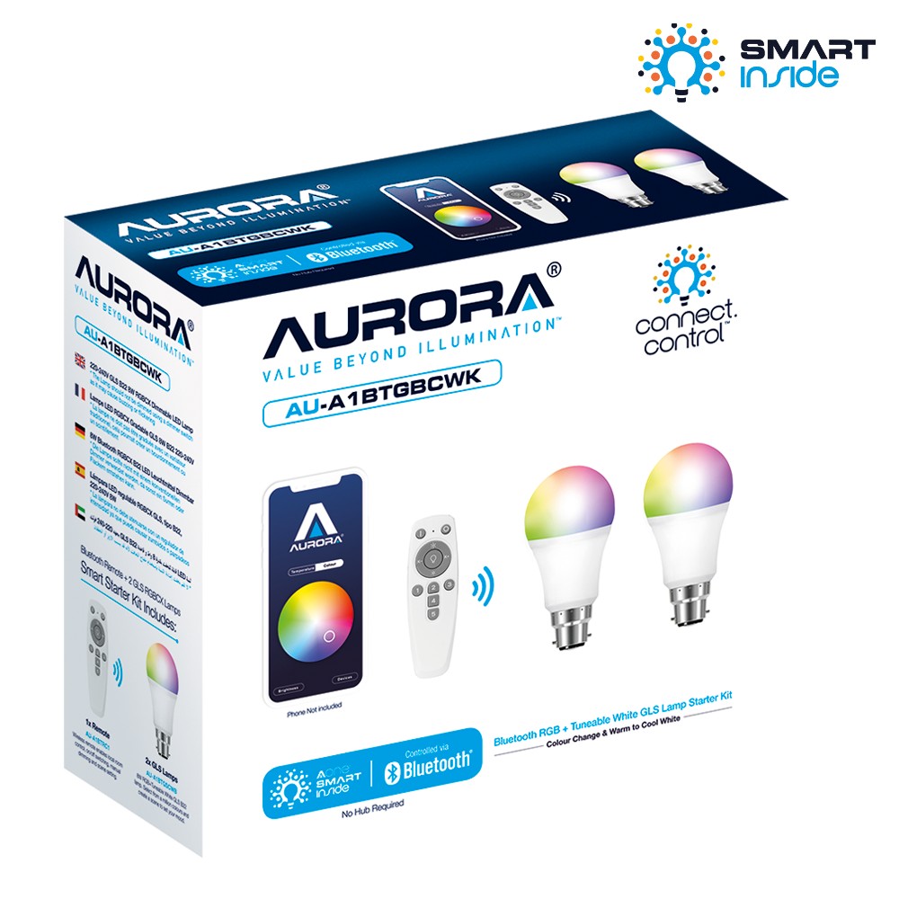 Aurora AOne™ connect.control™ x2 RGB+Tuneable White GLS B22 Lamp Starter Kit