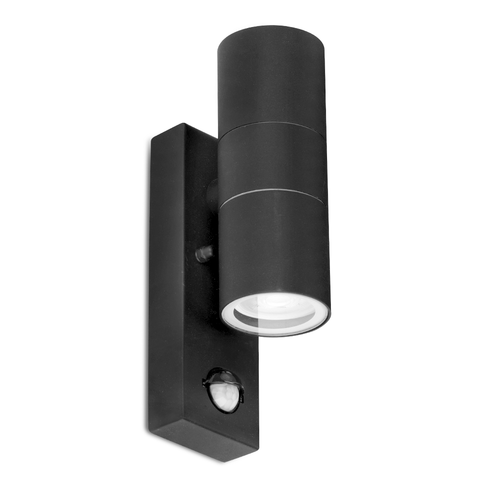 230V GU10 IP44 Up/Down PIR Wall Light Black