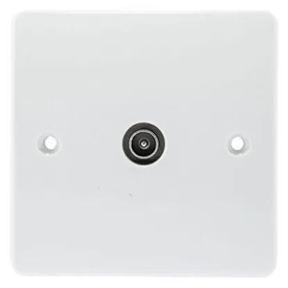 1-gang male IEC coaxial aerial socket wall plate, white, for TV/FM connection