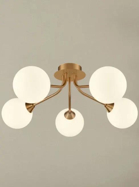 Franklite Cosmic 5 Light Fitting In Antique Gold With Matt Opal Glass - Semi Flush Lights Franklite Cosmic 5 Light Fitting In Antique Gold With Matt Opal Glass Semi Flush Lights