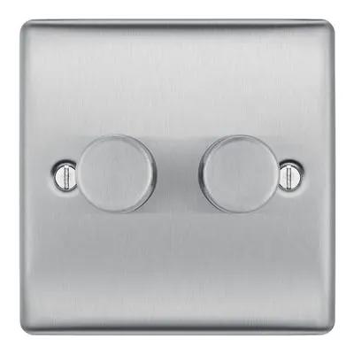 Electrical Lighting BG 200W 2 Gang 2 Way Push Dimmer Switch Brushed Steel NBS82 - Electrical Lighting BG 200W 2 Gang 2 Way Push Dimmer Switch Brushed Steel NBS82