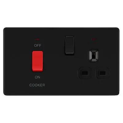 Electrical Lighting BG Screwless 45A DP Cooker Socket Neon Switch Matt Black FFB70B - Electrical Lighting BG Screwless 45A DP Cooker Socket Neon Switch Matt Black FFB70B
