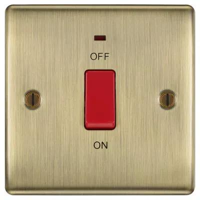Electrical Lighting BG 45A Switched Double Pole Plate with Neon Antique Brass NAB74-01 - Electrical Lighting BG 45A Switched Double Pole Plate with Neon Antique Brass NAB74-01