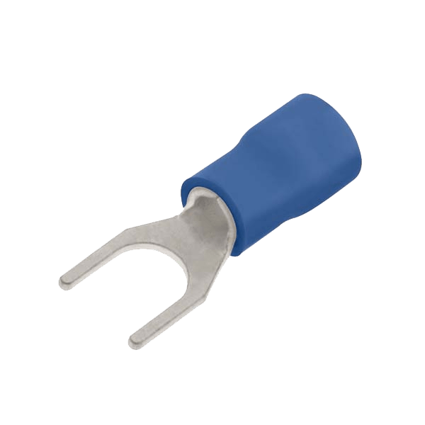 UNCRIMP BLUE FORK TERMINAL 4MM (NARROW) (PK100) - Blue UNCRIMP BLUE FORK TERMINAL 4MM (NARROW) (PK100) Blue