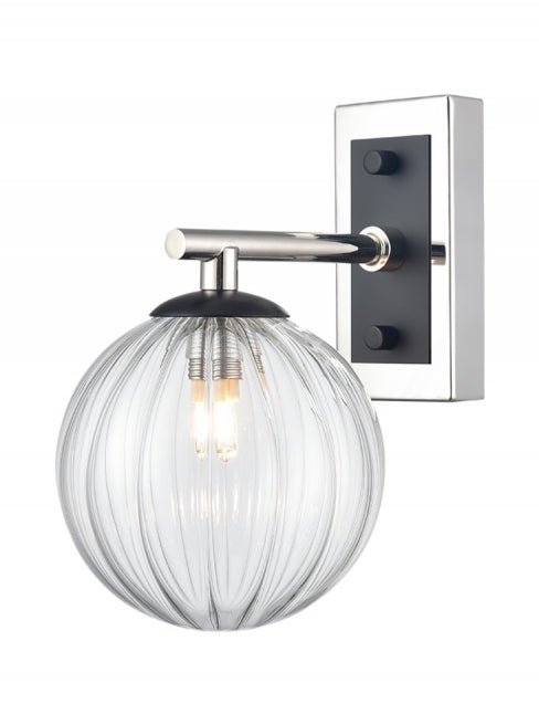 Franklite Stellar Wall Light Matt Black And Polished Nickel With Clear Ribbed Glass - Wall Lights Franklite Stellar Wall Light Matt Black And Polished Nickel With Clear Ribbed Glass Wall Lights