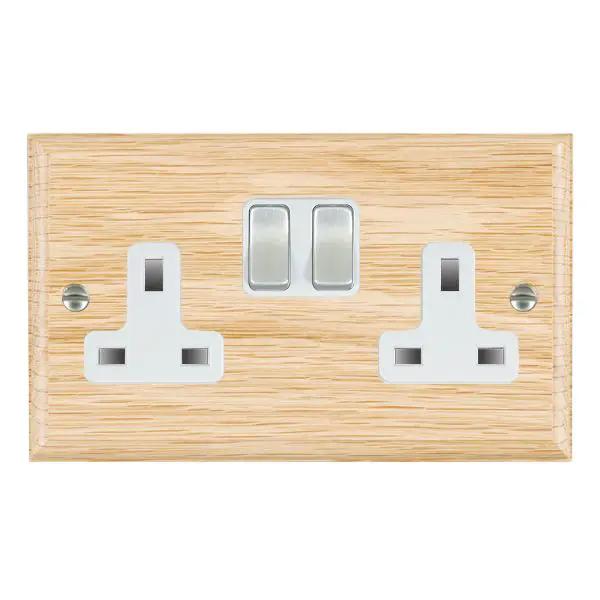 Wood Ovo L/O 2g 13A DP Swt Skt SC/WH
