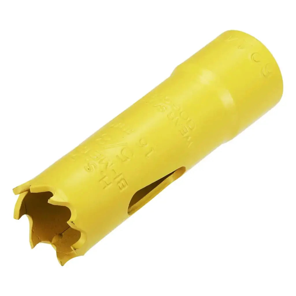 Yellow hole saw drill bit for electrical installation and lighting projects