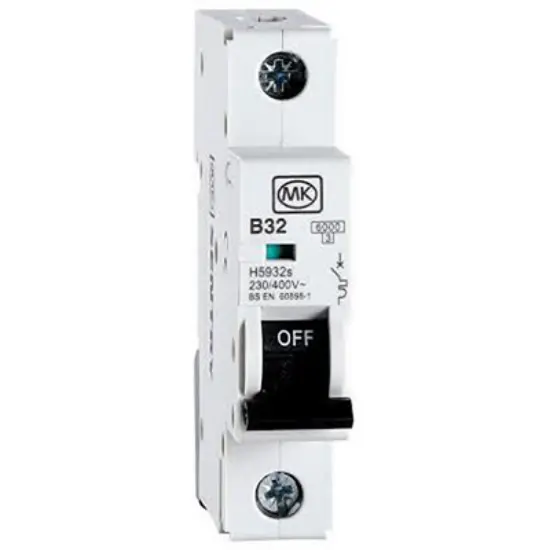 Single pole B32 MCB circuit breaker with on-off switch for electrical wiring protection